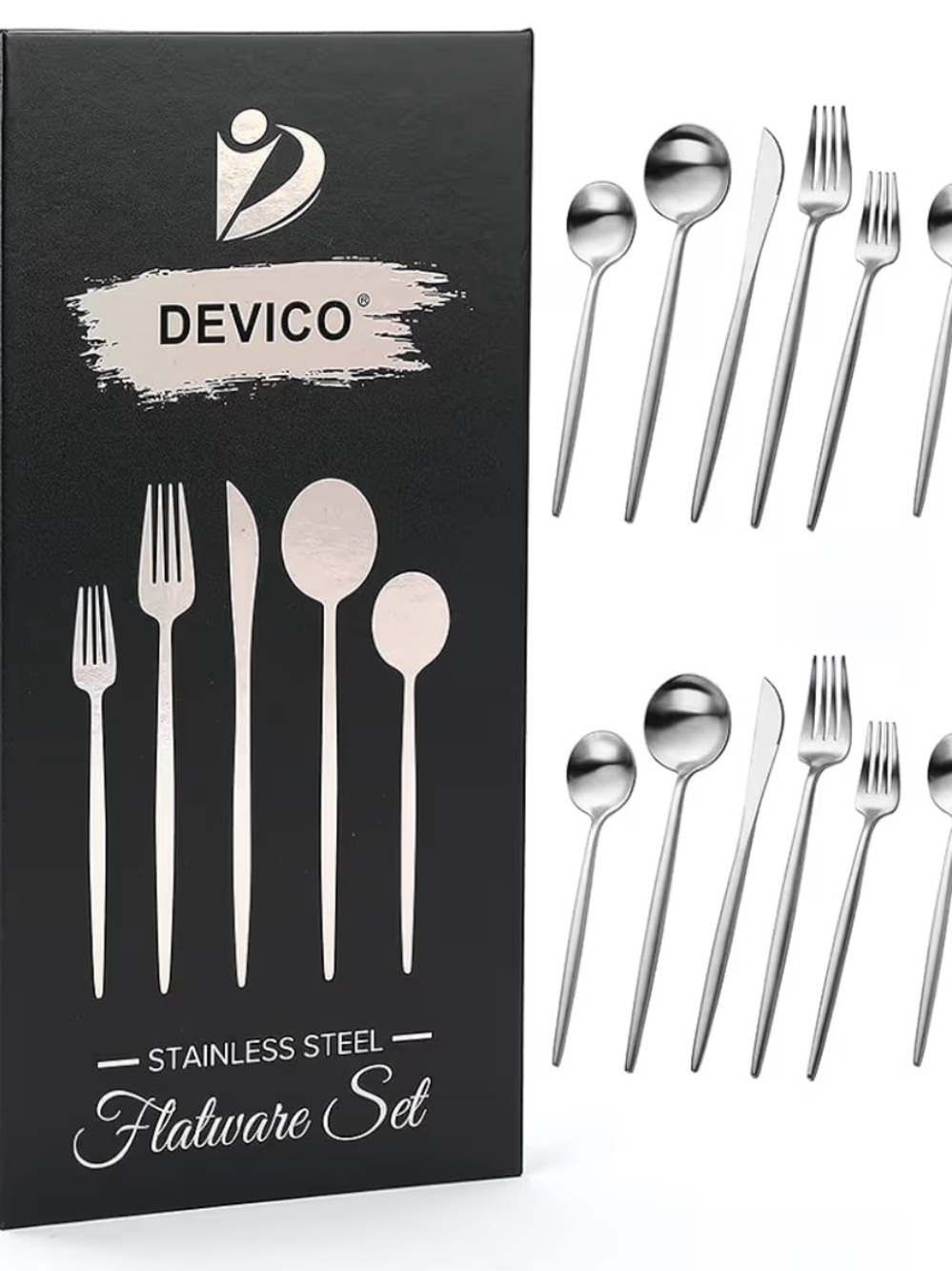 Devico Three Sets - Stainless Steel Flatware Set in Matte Silver - 20-Piece